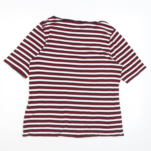 Marks and Spencer Womens Red Striped Cotton Basic T-Shirt Size 16 Round Neck
