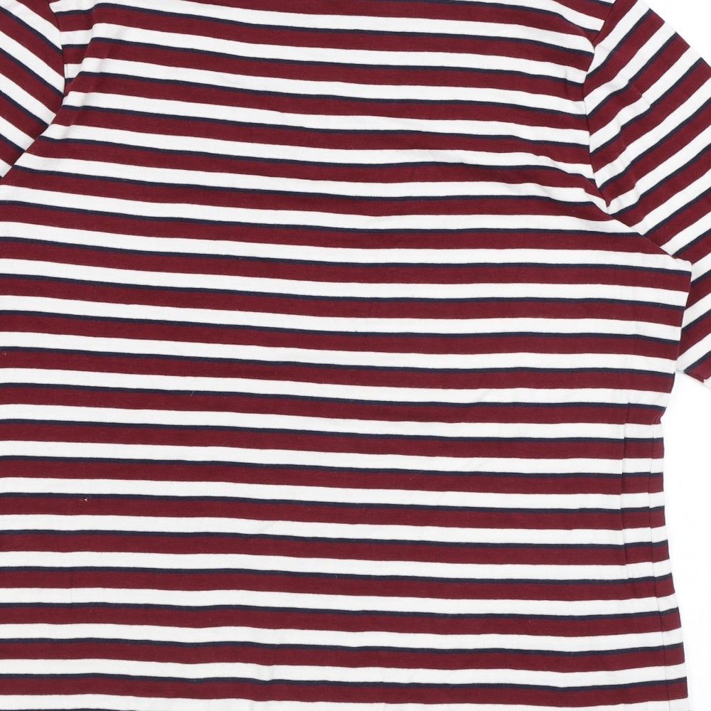 Marks and Spencer Womens Red Striped Cotton Basic T-Shirt Size 16 Round Neck