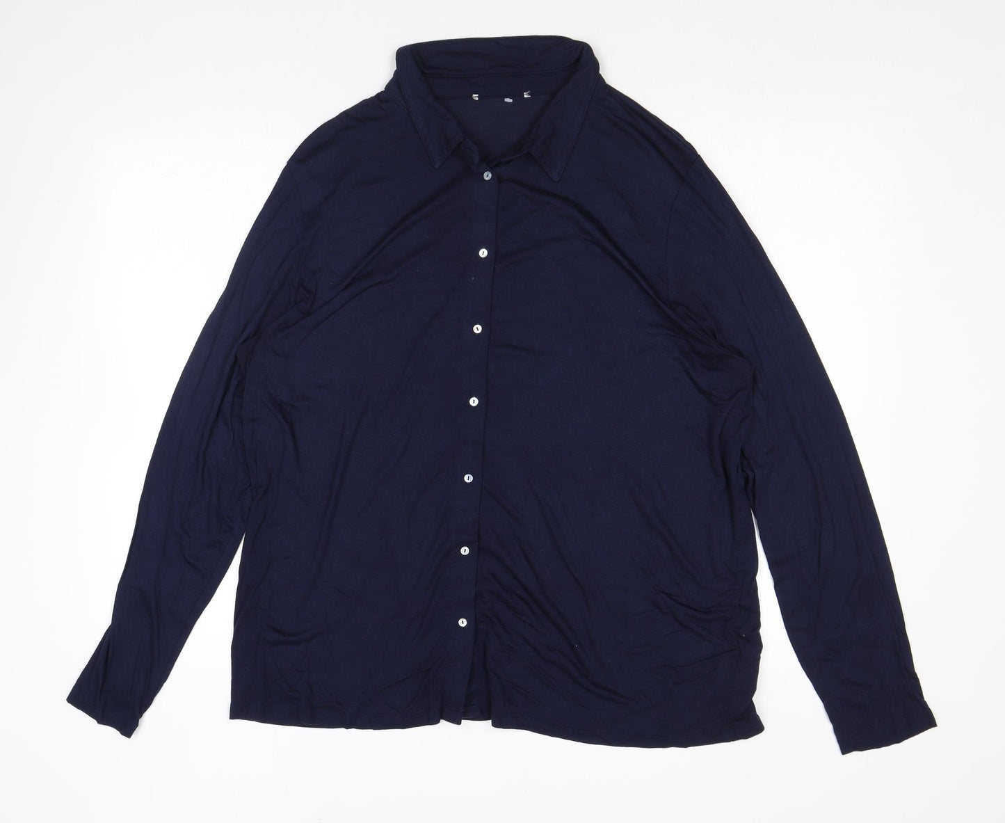 Marks and Spencer Womens Blue Viscose Basic Button-Up Size 18 Collared