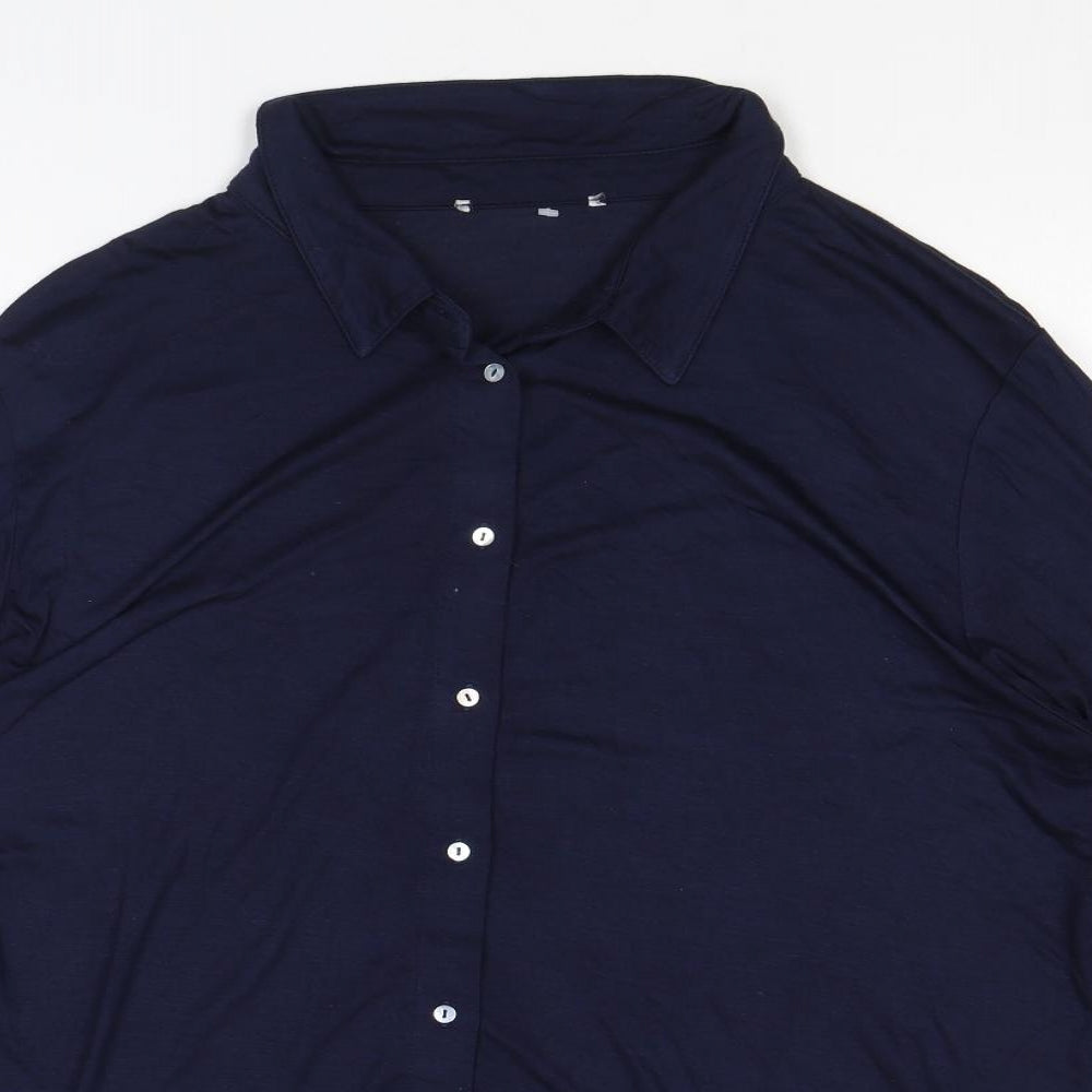 Marks and Spencer Womens Blue Viscose Basic Button-Up Size 18 Collared