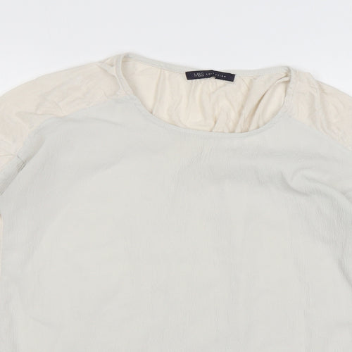 Marks and Spencer Womens Ivory Polyester Basic Blouse Size 8 Round Neck