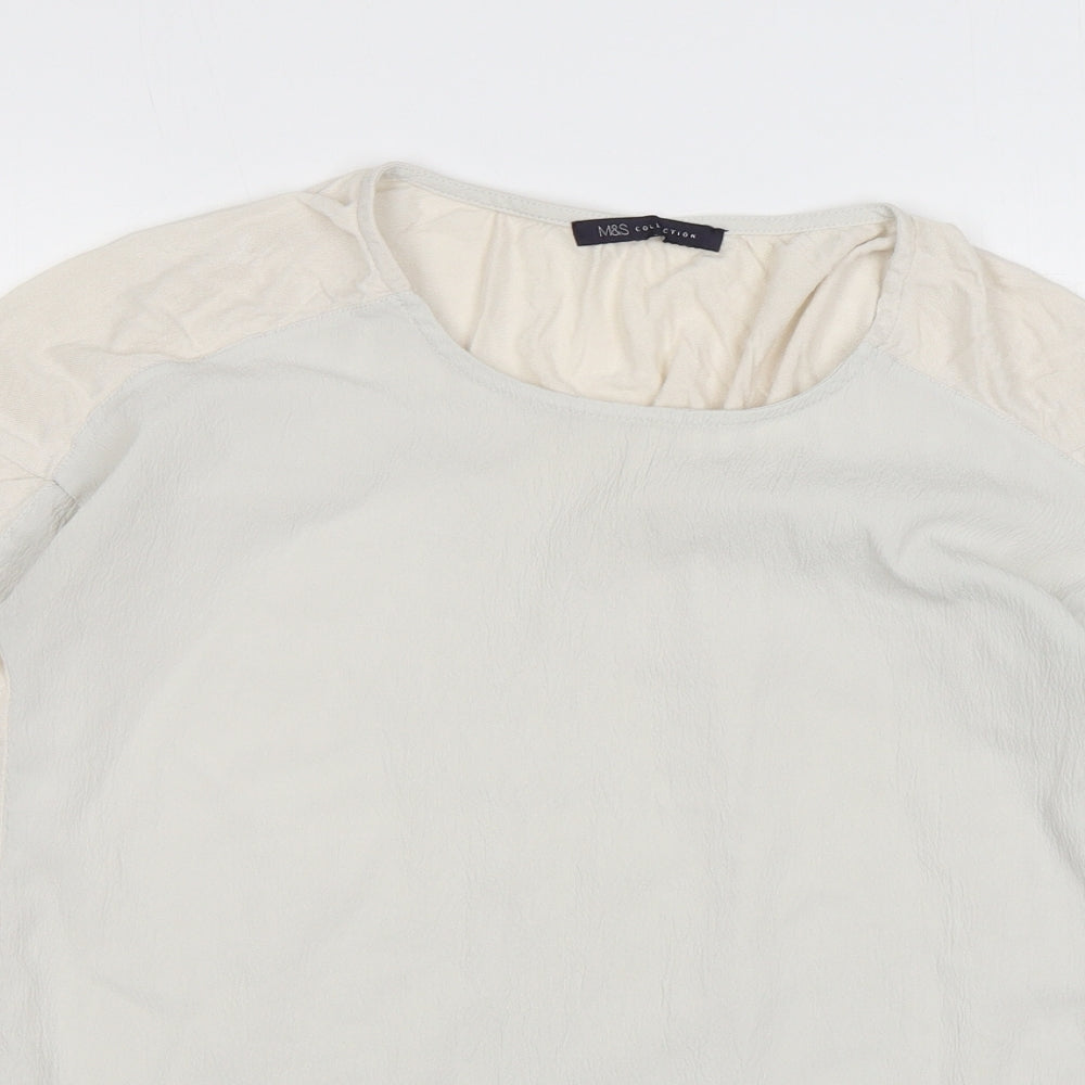Marks and Spencer Womens Ivory Polyester Basic Blouse Size 8 Round Neck