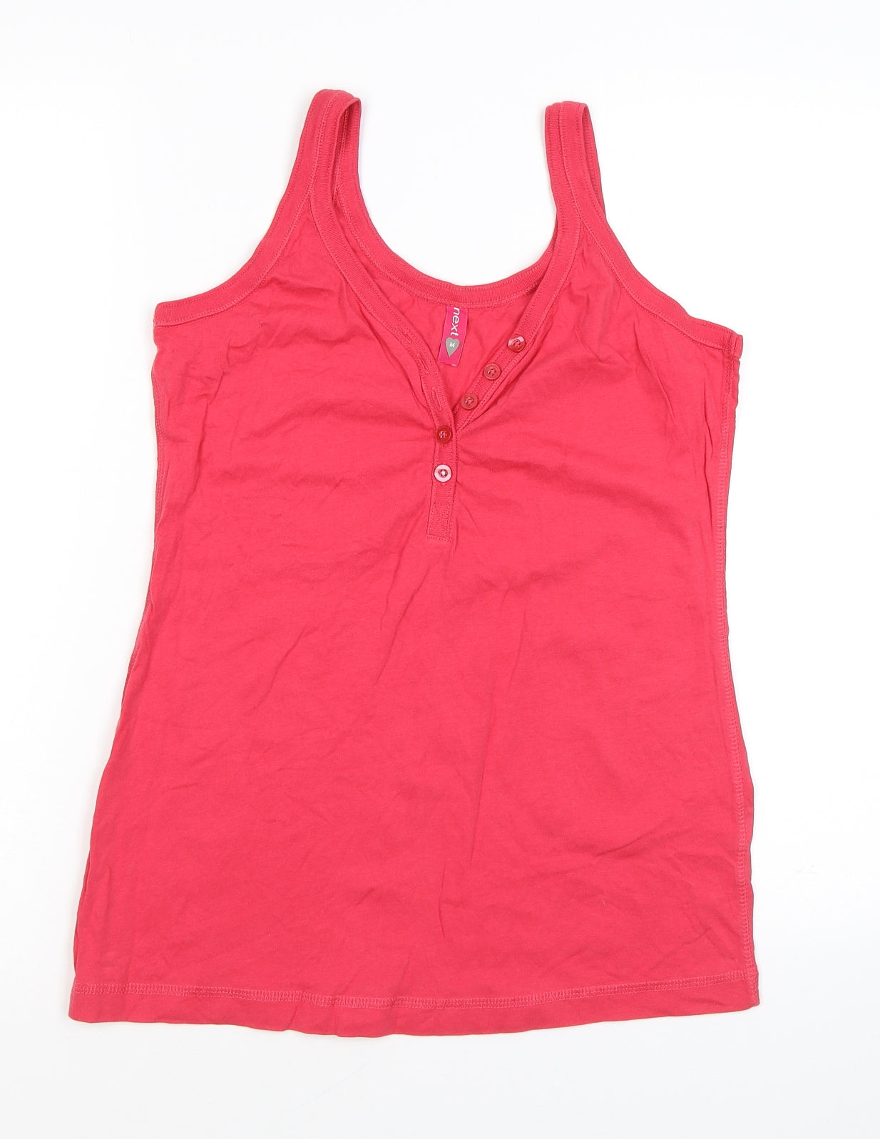 NEXT Womens Pink Herringbone Cotton Basic Tank Size M V-Neck