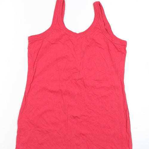 NEXT Womens Pink Herringbone Cotton Basic Tank Size M V-Neck