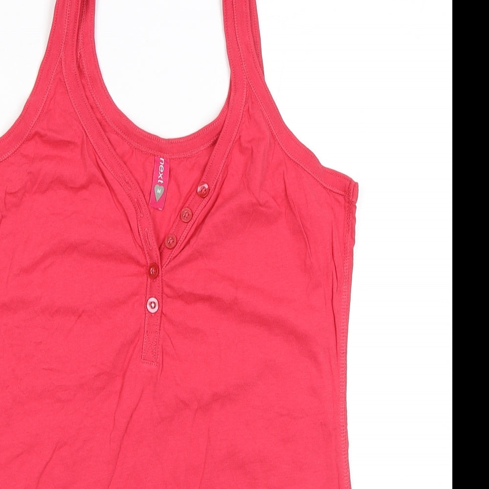 NEXT Womens Pink Herringbone Cotton Basic Tank Size M V-Neck