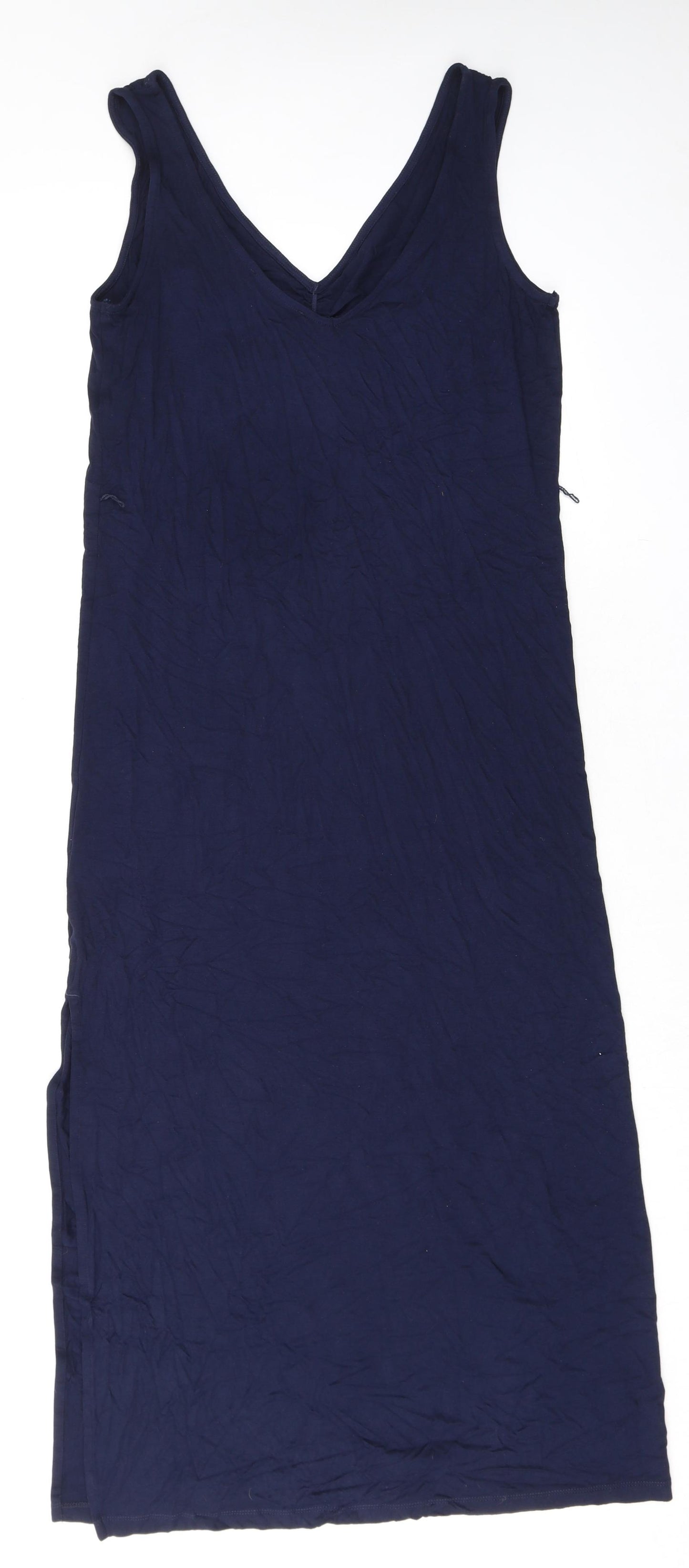 Marks and Spencer Womens Blue Viscose Tank Dress Size 12 V-Neck Pullover
