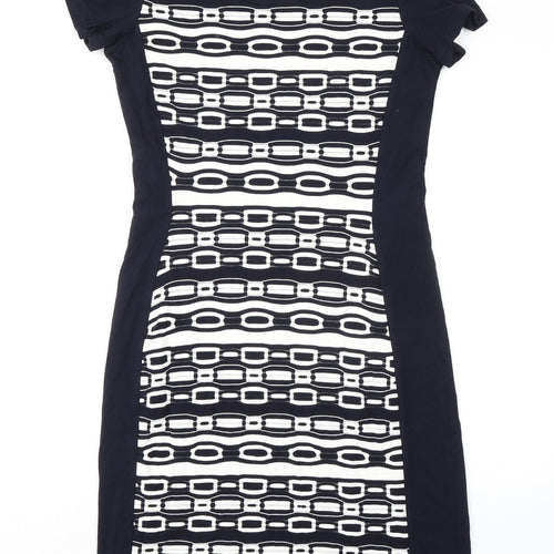 Gerry Weber Womens Blue Geometric Polyester Pencil Dress Size 10 Round Neck Pullover
