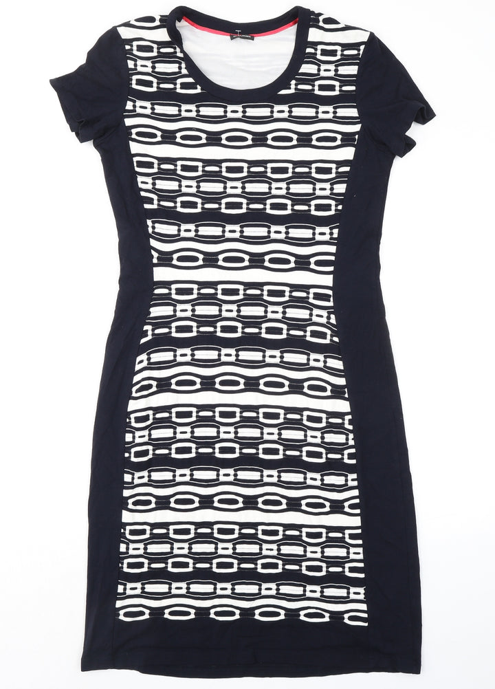 Gerry Weber Womens Blue Geometric Polyester Pencil Dress Size 10 Round Neck Pullover