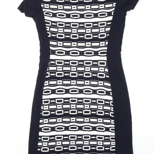 Gerry Weber Womens Blue Geometric Polyester Pencil Dress Size 10 Round Neck Pullover