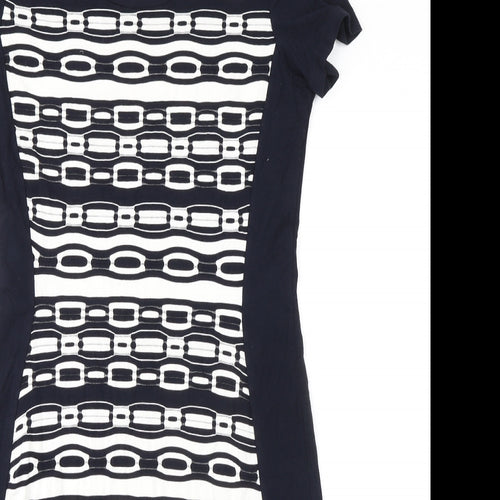 Gerry Weber Womens Blue Geometric Polyester Pencil Dress Size 10 Round Neck Pullover