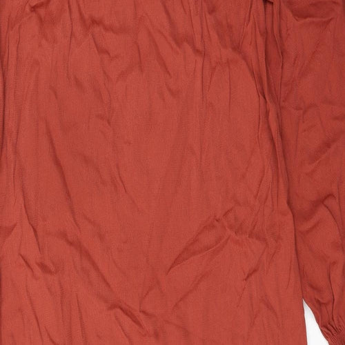 Zara Womens Brown Viscose Sheath Size S Mock Neck Button - Ruffle