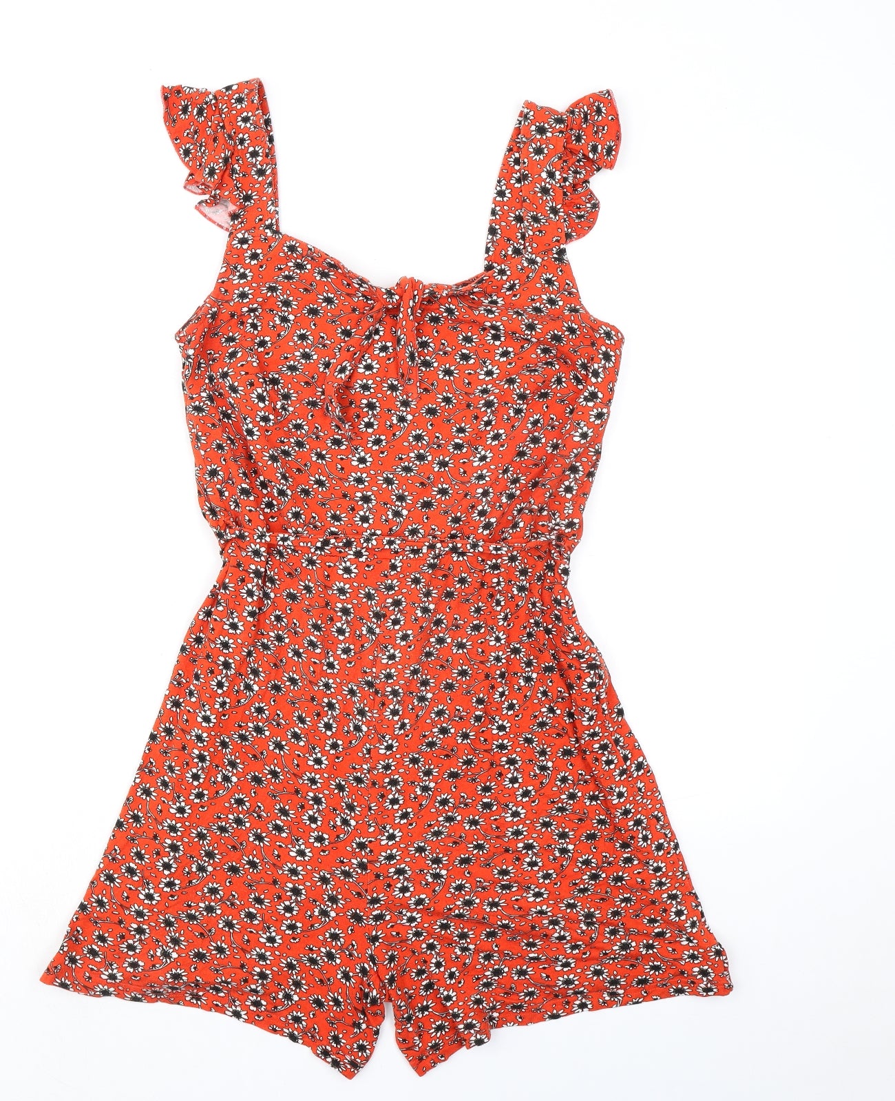 Dorothy Perkins Womens Red Floral Viscose Playsuit One-Piece Size 10 L4 in Tie - Drawstring Waist