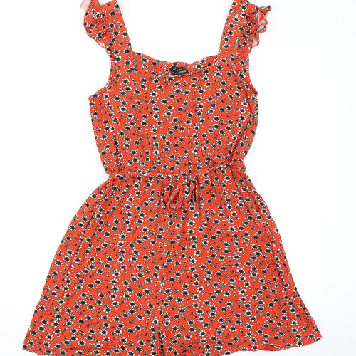 Dorothy Perkins Womens Red Floral Viscose Playsuit One-Piece Size 10 L4 in Tie - Drawstring Waist