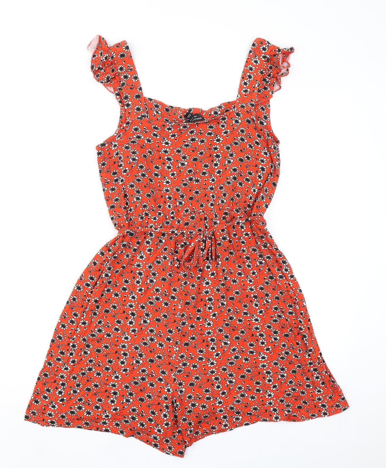Dorothy Perkins Womens Red Floral Viscose Playsuit One-Piece Size 10 L4 in Tie - Drawstring Waist