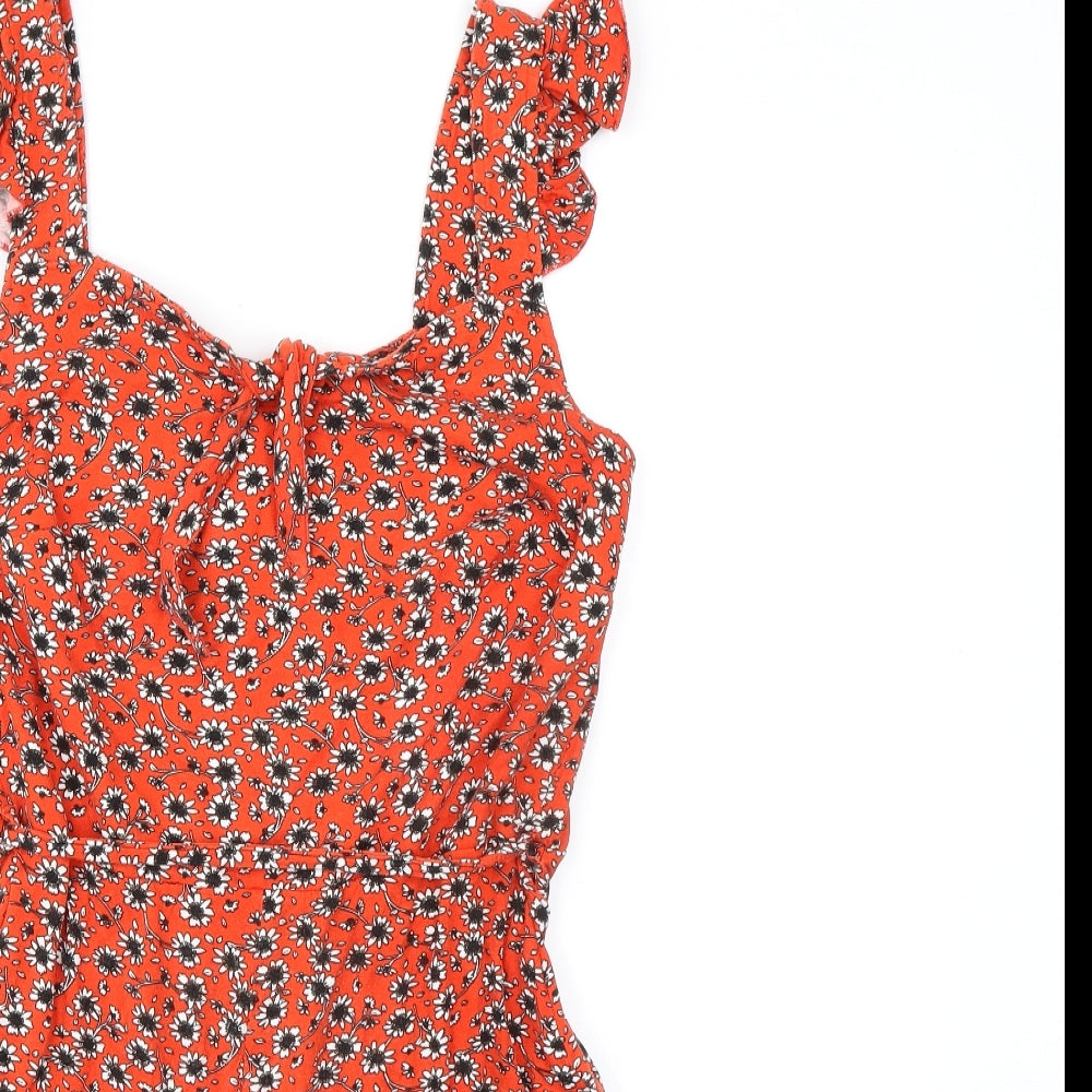 Dorothy Perkins Womens Red Floral Viscose Playsuit One-Piece Size 10 L4 in Tie - Drawstring Waist