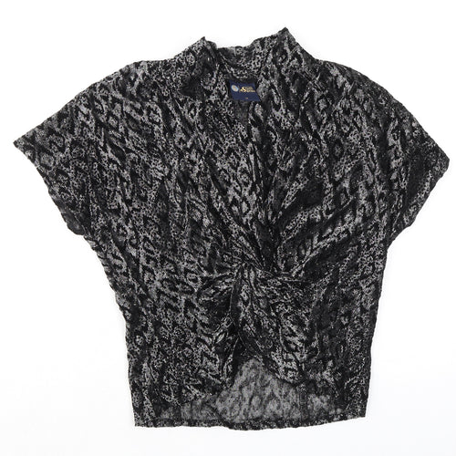 C&A Womens Black Animal Print Viscose Basic Blouse Size 12 V-Neck