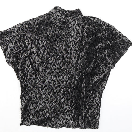 C&A Womens Black Animal Print Viscose Basic Blouse Size 12 V-Neck