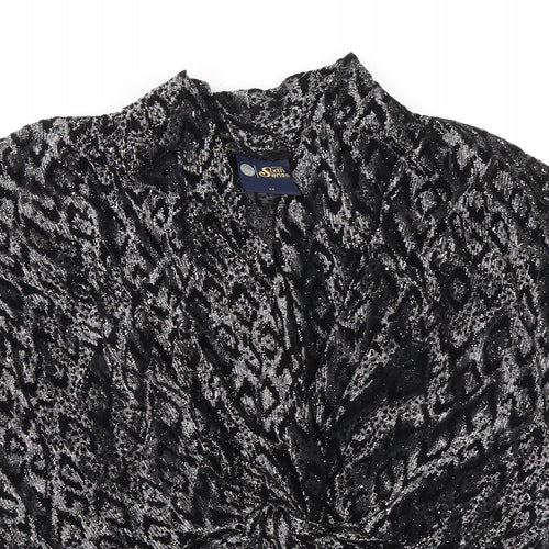 C&A Womens Black Animal Print Viscose Basic Blouse Size 12 V-Neck