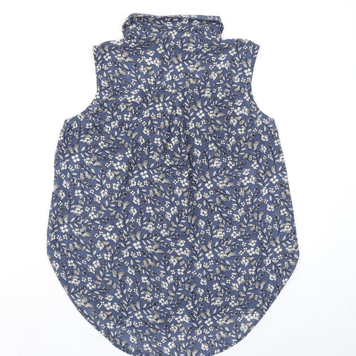 H&M Womens Blue Floral Polyester Basic Button-Up Size 10 Collared