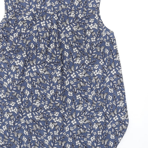 H&M Womens Blue Floral Polyester Basic Button-Up Size 10 Collared