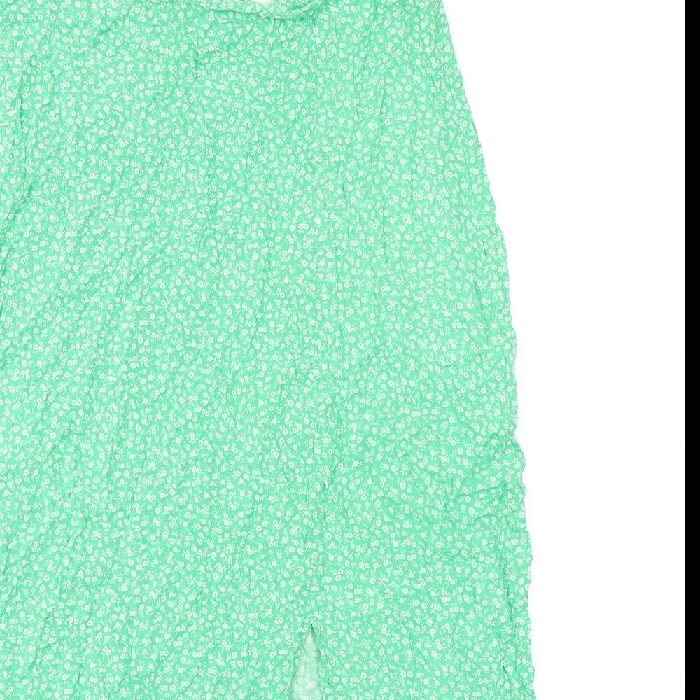 New Look Womens Green Floral Viscose Maxi Skirt Size 10 Zip