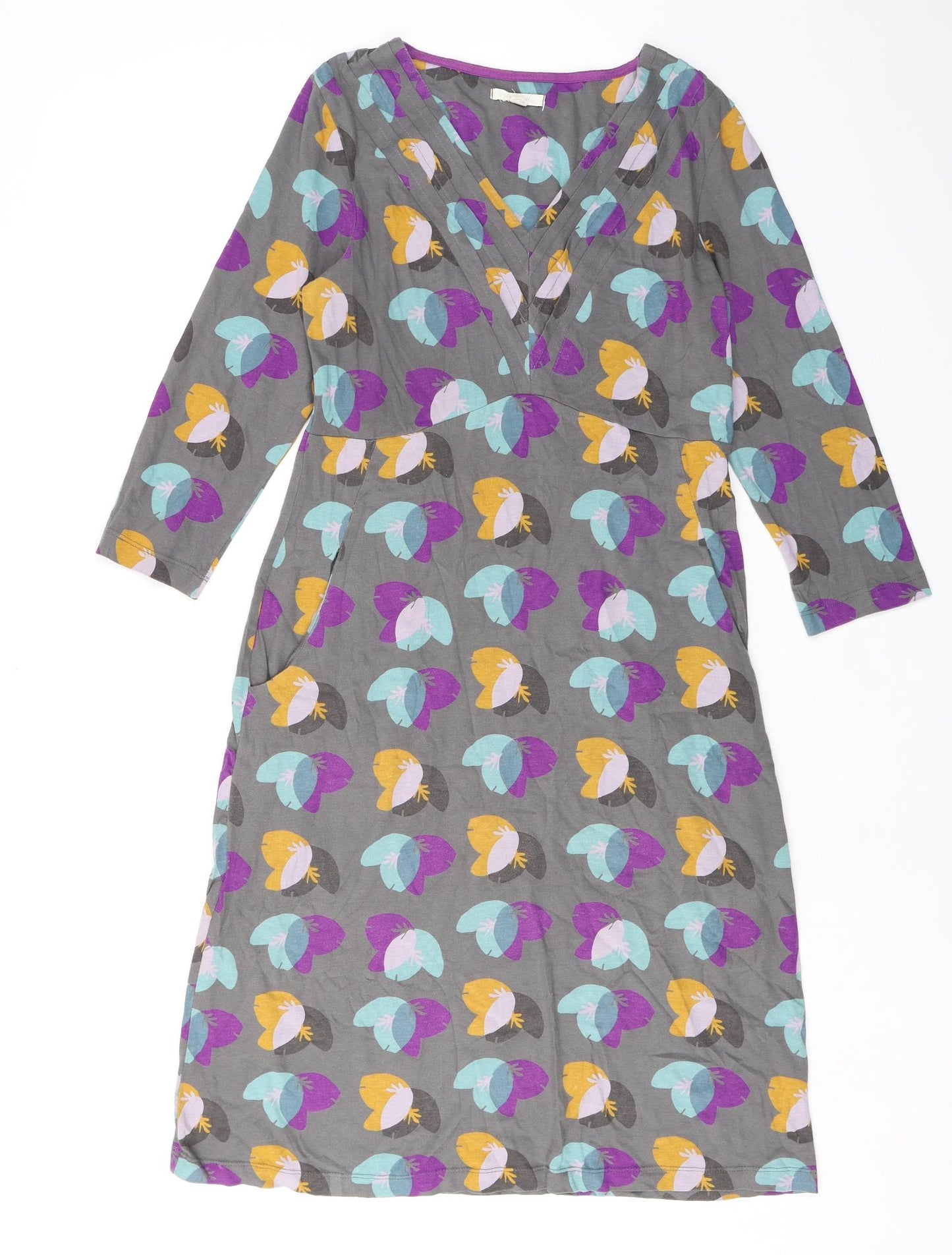 White Stuff Womens Multicoloured Geometric 100% Cotton T-Shirt Dress Size 12 V-Neck Pullover