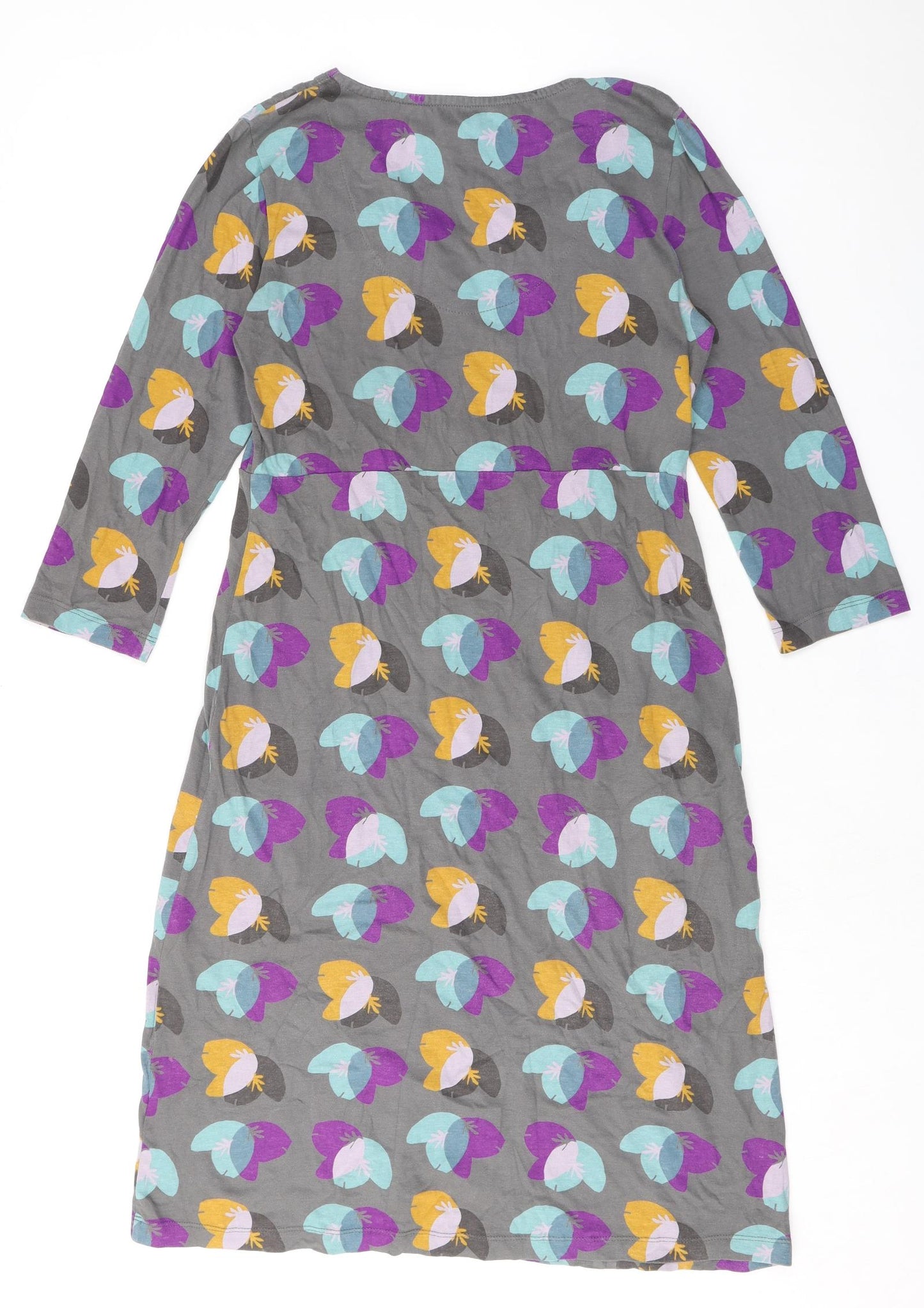 White Stuff Womens Multicoloured Geometric 100% Cotton T-Shirt Dress Size 12 V-Neck Pullover