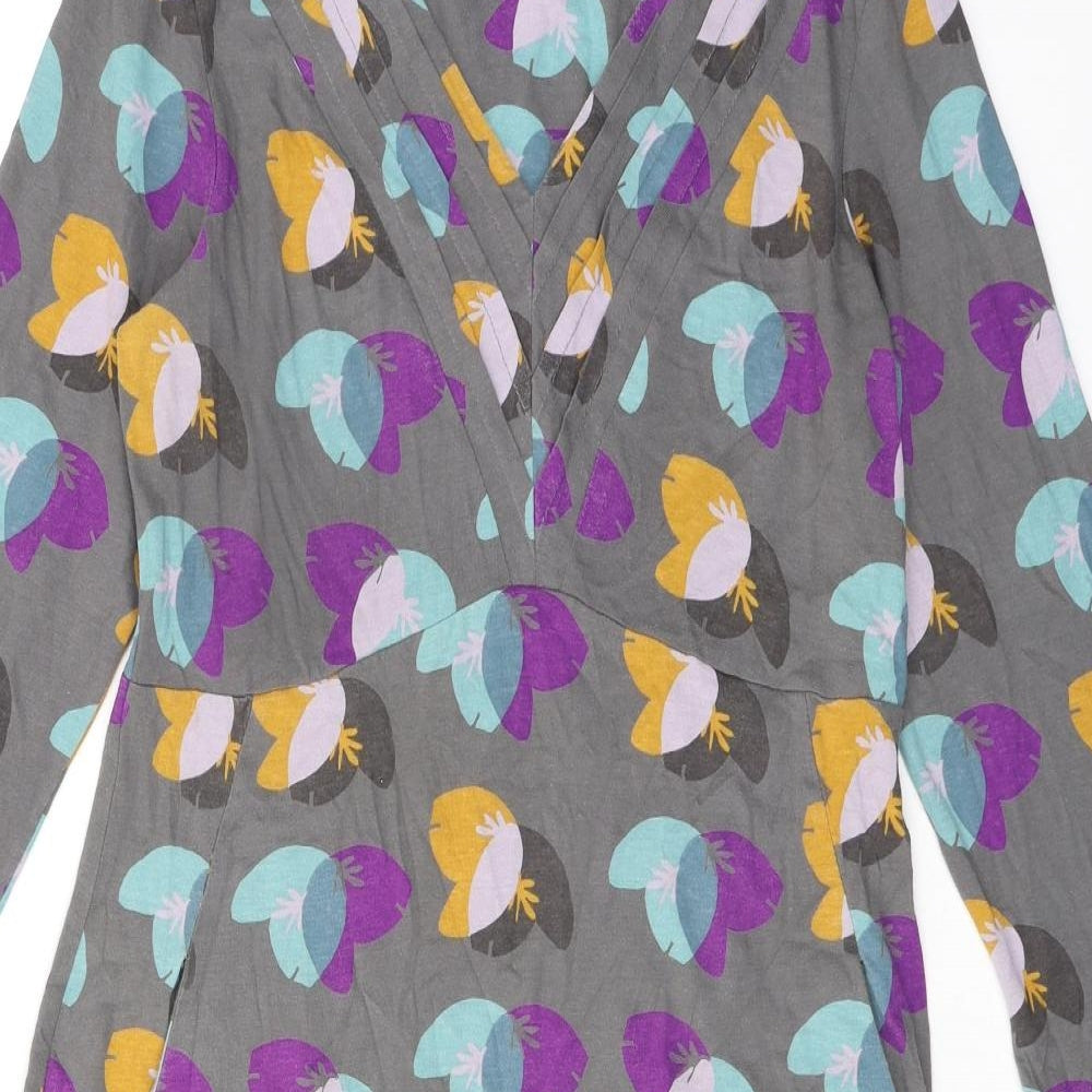 White Stuff Womens Multicoloured Geometric 100% Cotton T-Shirt Dress Size 12 V-Neck Pullover