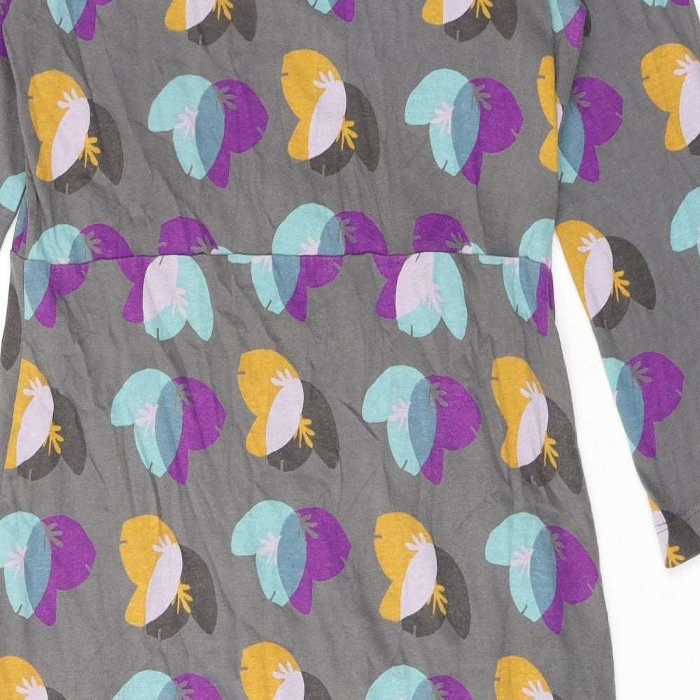 White Stuff Womens Multicoloured Geometric 100% Cotton T-Shirt Dress Size 12 V-Neck Pullover