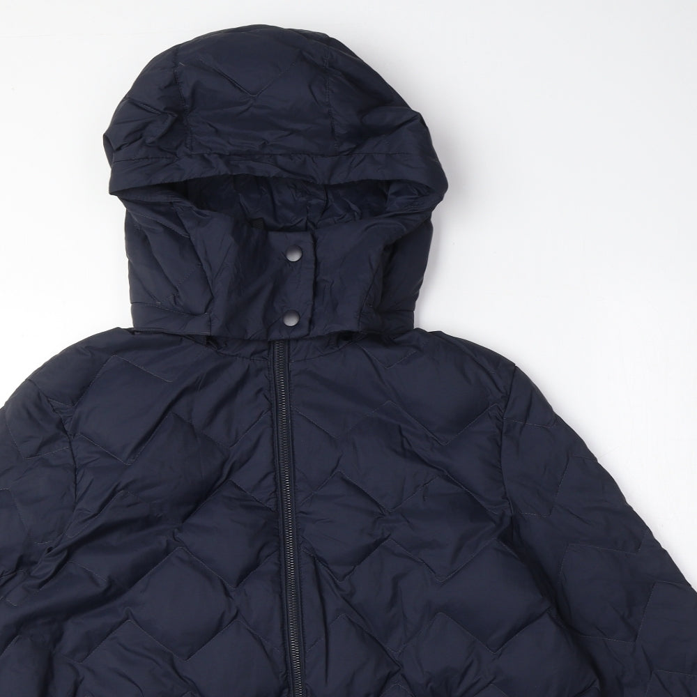 Marks and Spencer Womens Blue Quilted Coat Size 16 Zip - Puffer