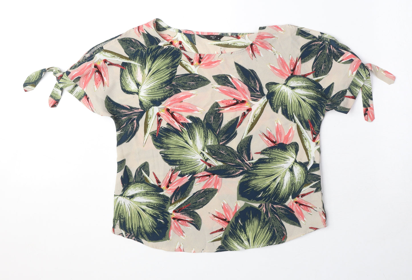 M&Co Womens Multicoloured Floral Polyester Basic T-Shirt Size 10 Round Neck - Leaf Print