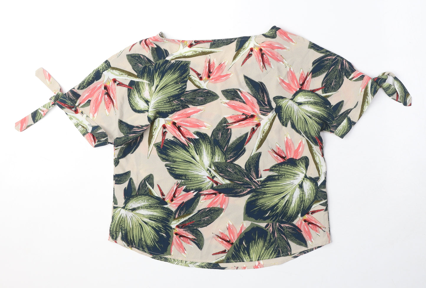 M&Co Womens Multicoloured Floral Polyester Basic T-Shirt Size 10 Round Neck - Leaf Print