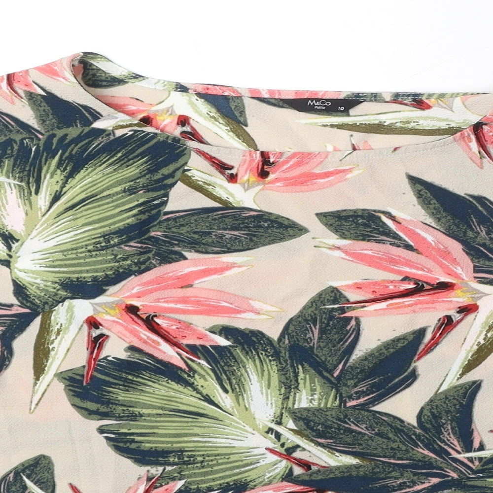 M&Co Womens Multicoloured Floral Polyester Basic T-Shirt Size 10 Round Neck - Leaf Print