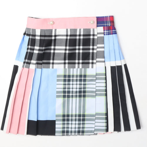Reclaimed Vintage Womens Multicoloured Geometric Polyester Pleated Skirt Size 8 Button - Pearl Details