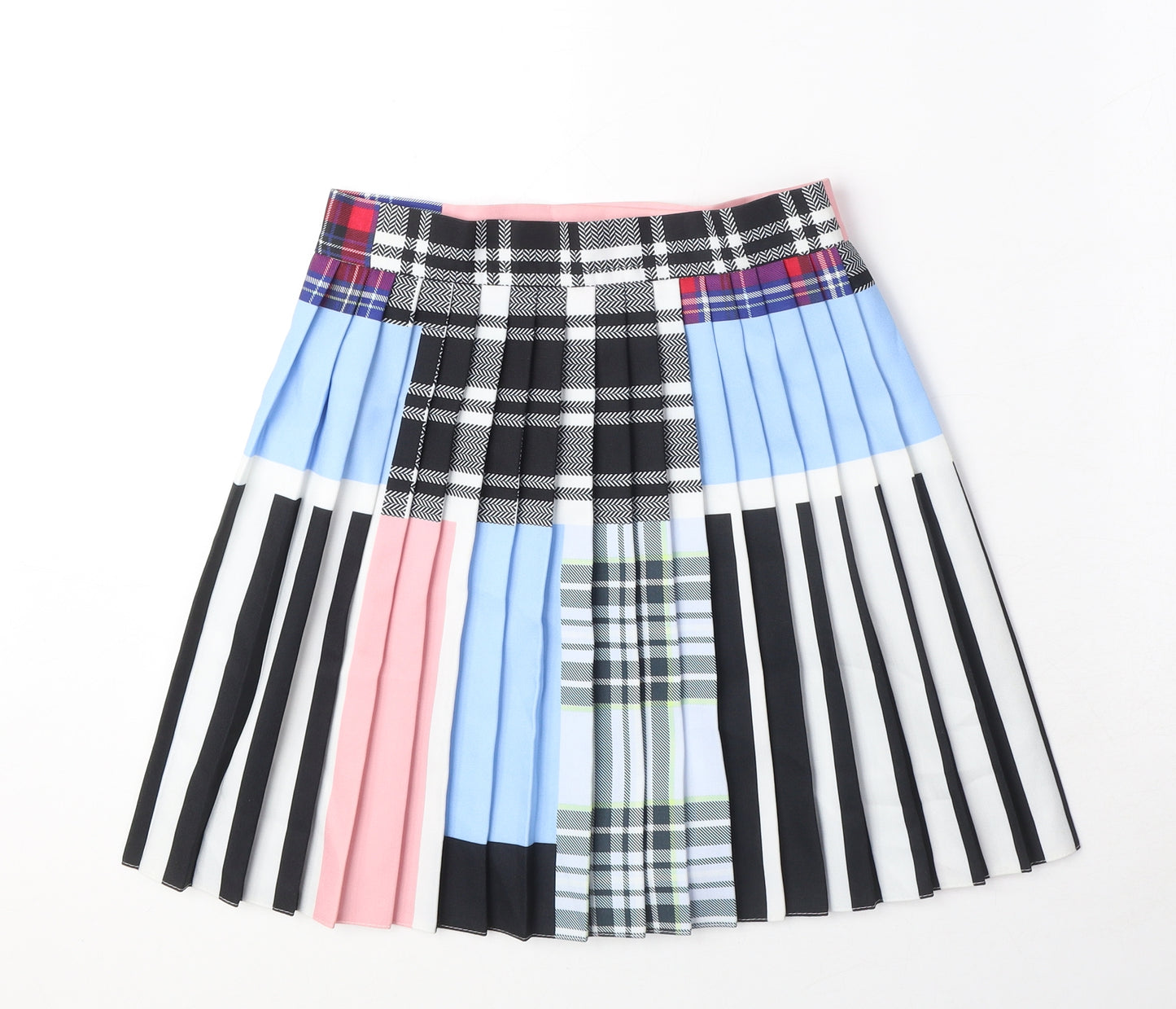 Reclaimed Vintage Womens Multicoloured Geometric Polyester Pleated Skirt Size 8 Button - Pearl Details