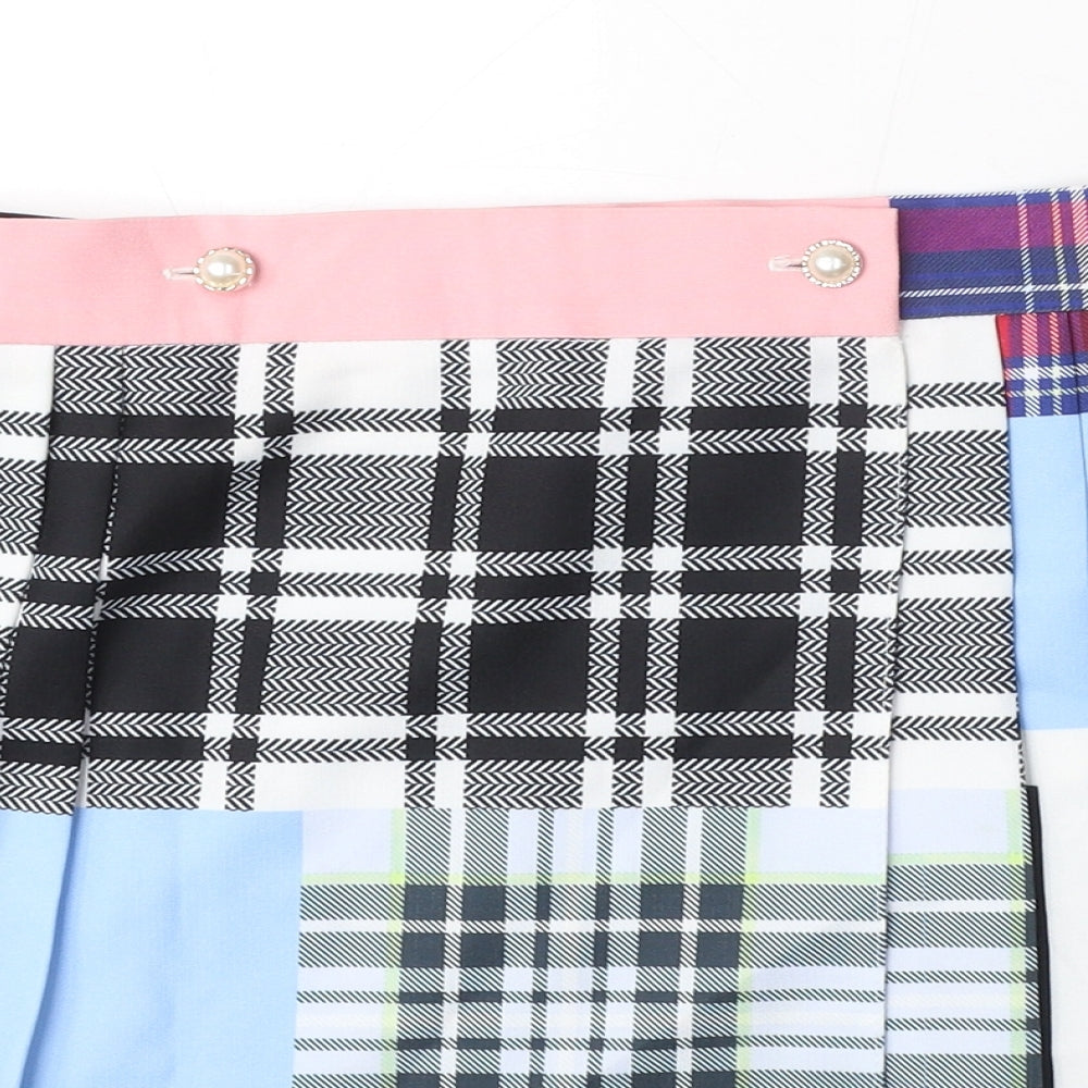 Reclaimed Vintage Womens Multicoloured Geometric Polyester Pleated Skirt Size 8 Button - Pearl Details