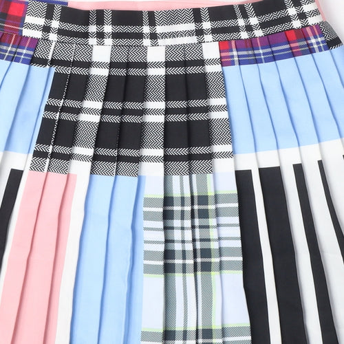 Reclaimed Vintage Womens Multicoloured Geometric Polyester Pleated Skirt Size 8 Button - Pearl Details