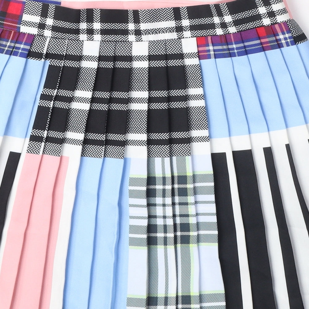 Reclaimed Vintage Womens Multicoloured Geometric Polyester Pleated Skirt Size 8 Button - Pearl Details