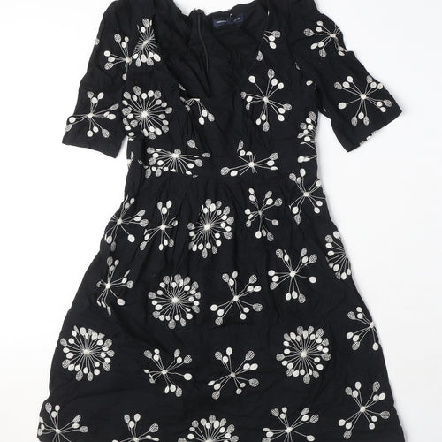 French Connection Womens Black Geometric 100% Cotton A-Line Size 8 Scoop Neck Zip