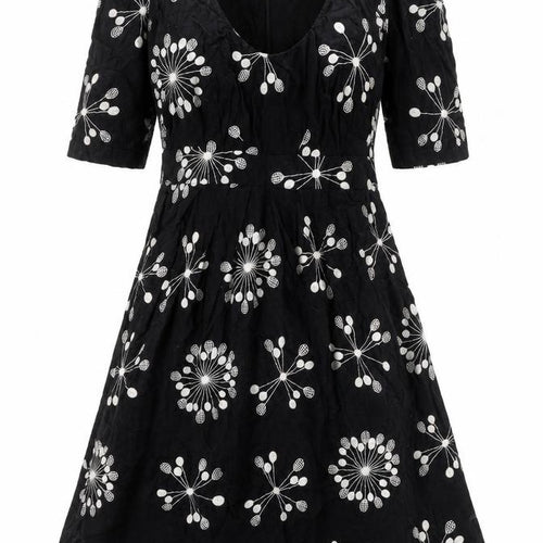 French Connection Womens Black Geometric 100% Cotton A-Line Size 8 Scoop Neck Zip