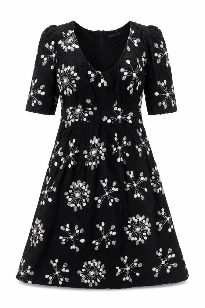 French Connection Womens Black Geometric 100% Cotton A-Line Size 8 Scoop Neck Zip