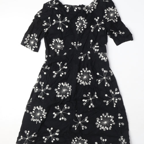 French Connection Womens Black Geometric 100% Cotton A-Line Size 8 Scoop Neck Zip