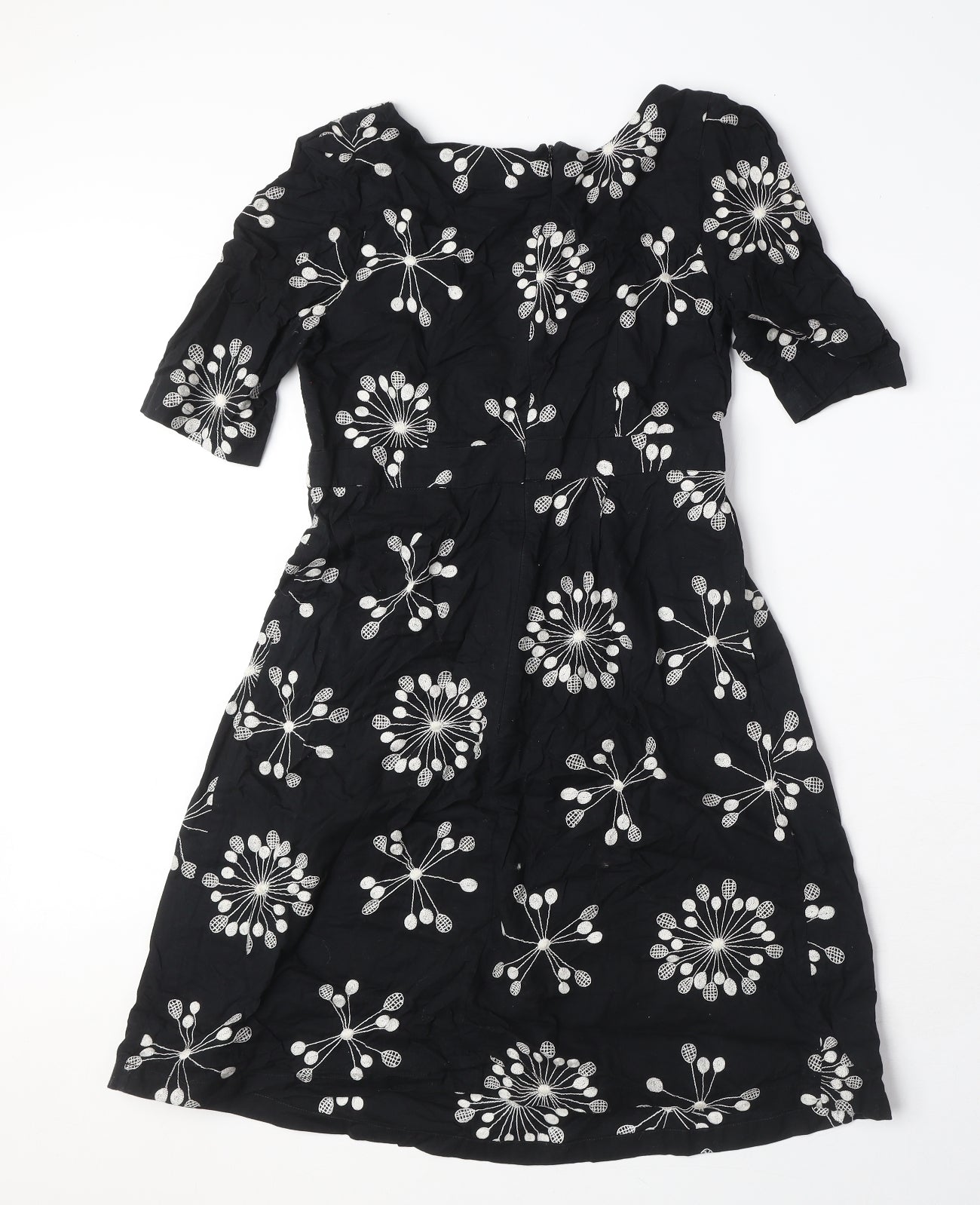French Connection Womens Black Geometric 100% Cotton A-Line Size 8 Scoop Neck Zip