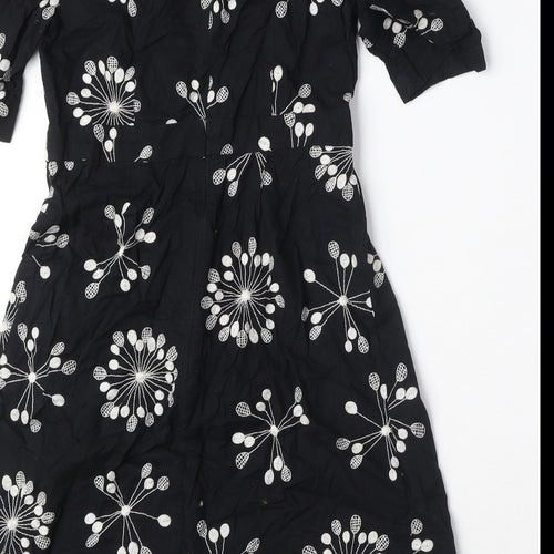 French Connection Womens Black Geometric 100% Cotton A-Line Size 8 Scoop Neck Zip