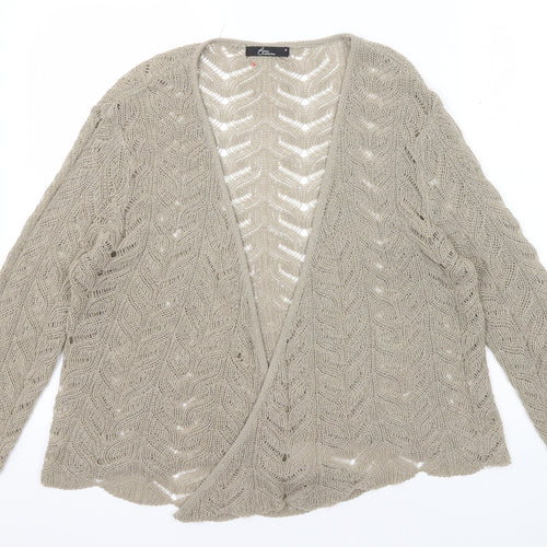 Bonmarché Womens Beige V-Neck Acrylic Cardigan Jumper Size M - Open