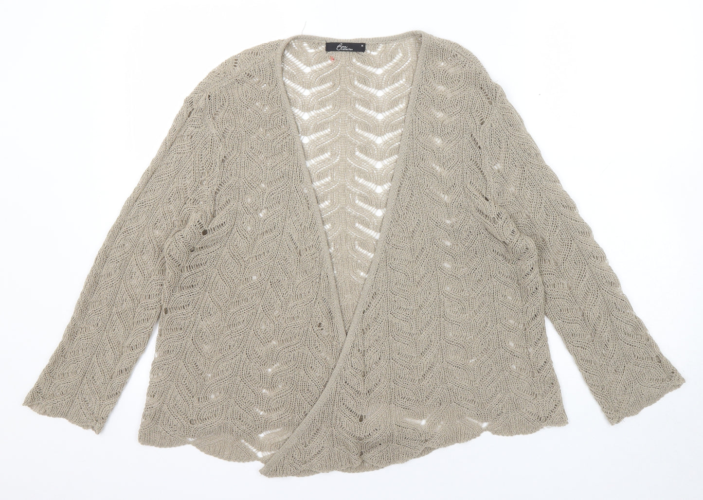 Bonmarché Womens Beige V-Neck Acrylic Cardigan Jumper Size M - Open