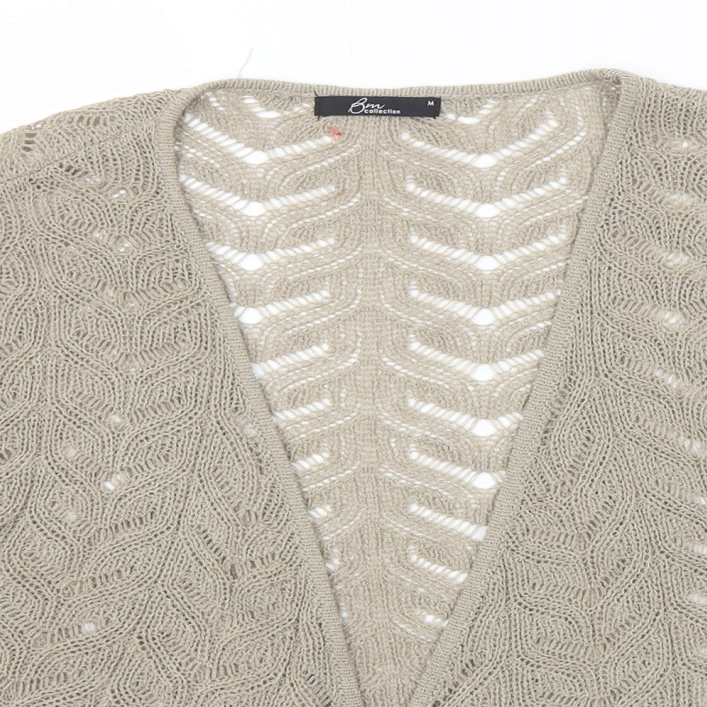 Bonmarché Womens Beige V-Neck Acrylic Cardigan Jumper Size M - Open