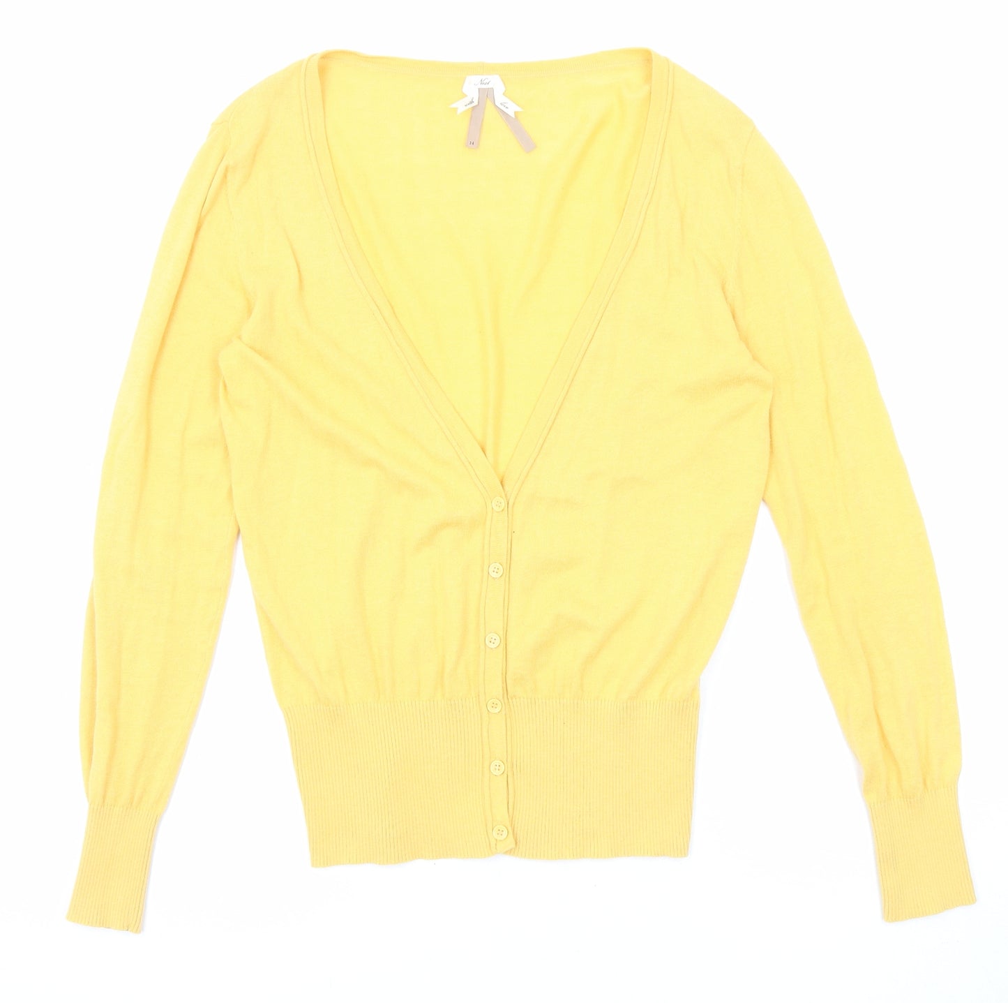 NEXT Womens Yellow V-Neck Cotton Cardigan Jumper Size 14