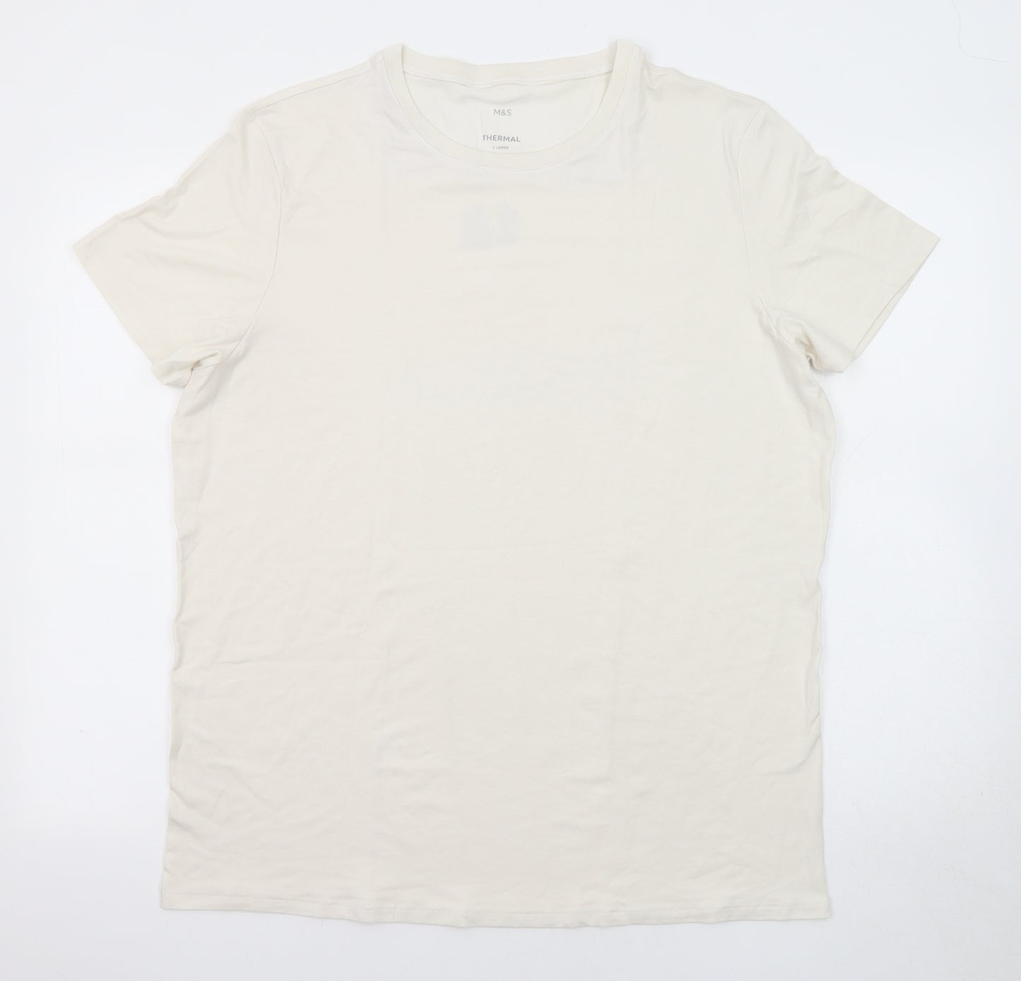 Marks and Spencer Mens Ivory Polyester T-Shirt Size XL Crew Neck - Thermal