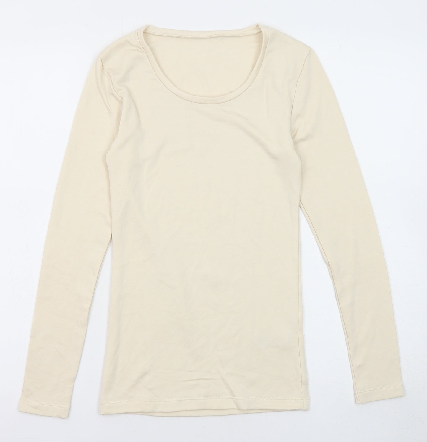 Marks and Spencer Womens Beige Acrylic Basic T-Shirt Size 8 Round Neck - Thermal